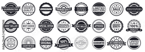 Black vintage banner collection. Set of retro seal stamp. Premium quality, certified, original, guarantee, approved, recommended logo label