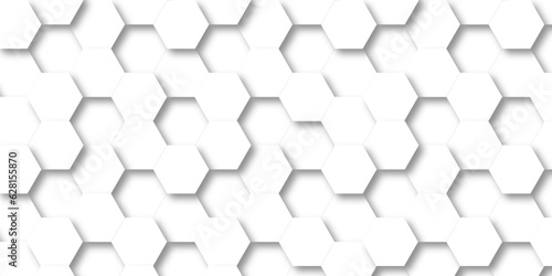 Seamless pattern with hexagons. 3d Hexagonal structure futuristic white background and Embossed Hexagon. Hexagonal honeycomb pattern background with space for text. Abstract Technology  Futuristic.