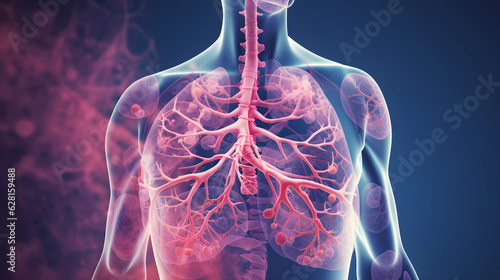 Fotografia Male lung cancer biopsy respiratory system in x-ray. 3d render