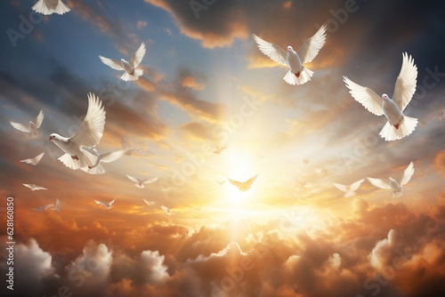 Ascending Doves: Holy Spirit Illuminated by Sunbeams