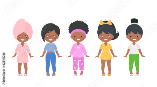 African american girls, isolated on white background. Cartoon flat style. Vector illustration