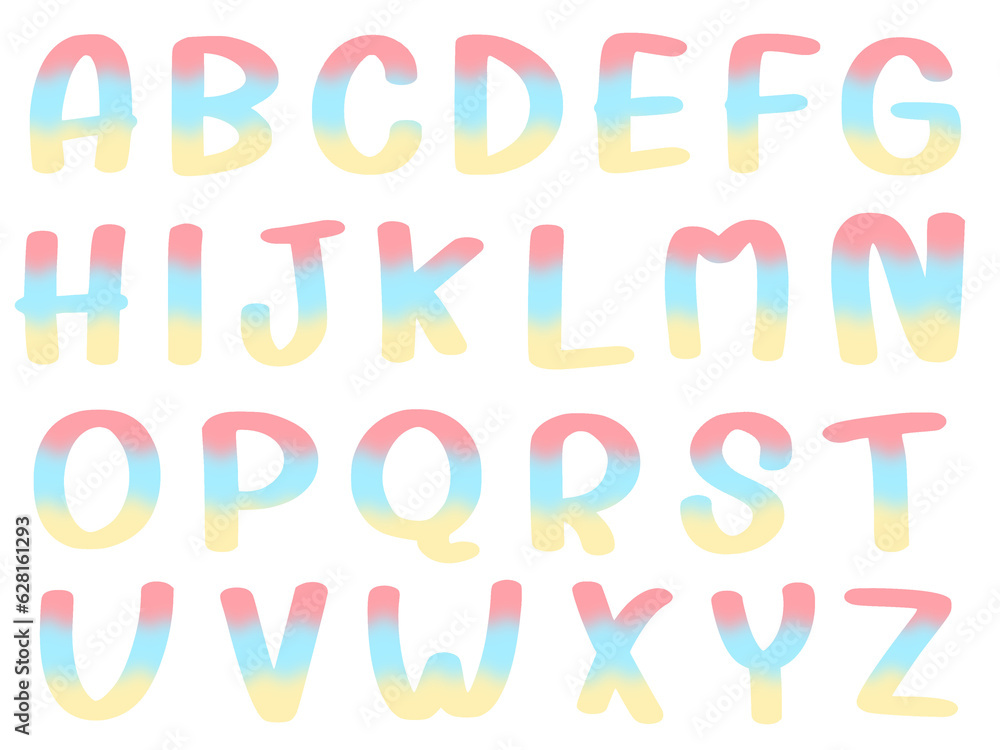 colorful pastel alphabet pink blue and yellow 