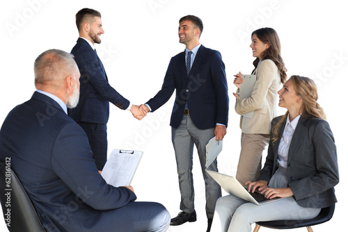 Cuadro en lienzo Business people shaking hands, finishing up a meeting.