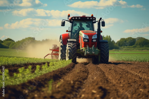 Agricultural Bounty: Tractor Combine Harvester Harvesting Cereals in the Field.