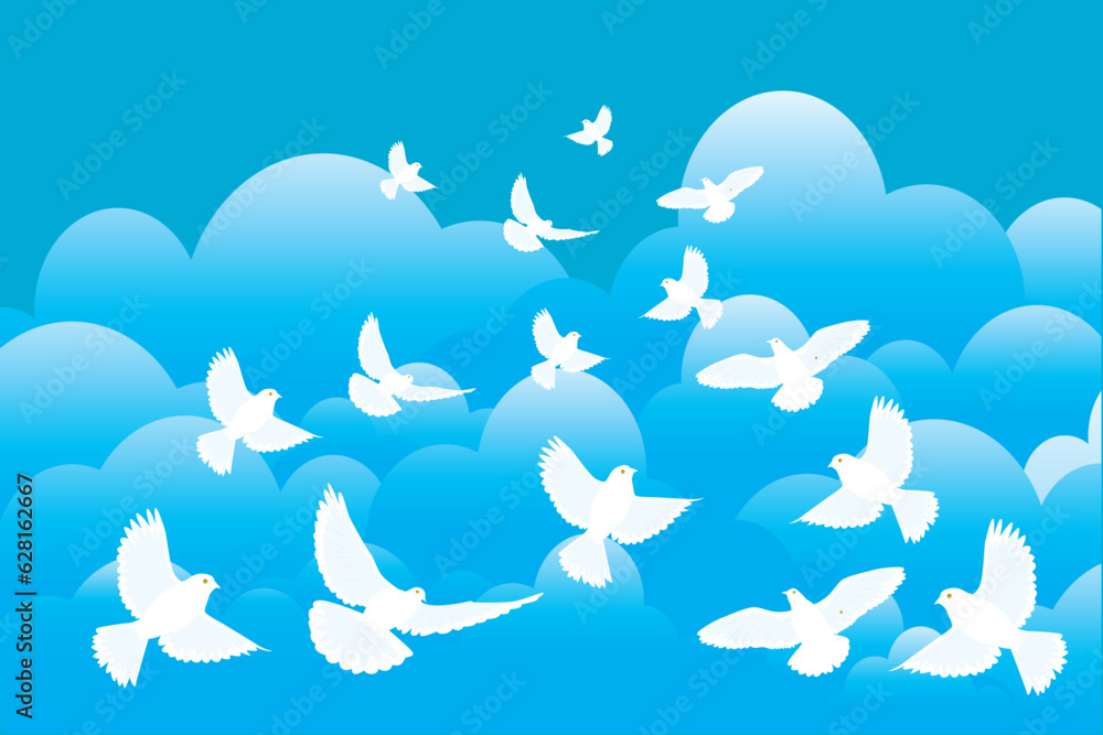 Group of pigeon Stock Vector illustration. Flock Of Pigeons Go Up Stock Illustration
