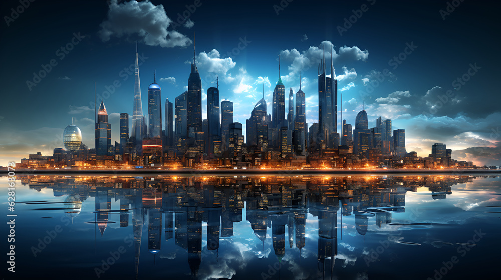 Raster illustration of metropolis of the future skyscrapers