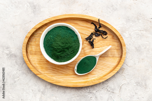 Spirulina Chlorella algae and powder - dietary supplement for vegan