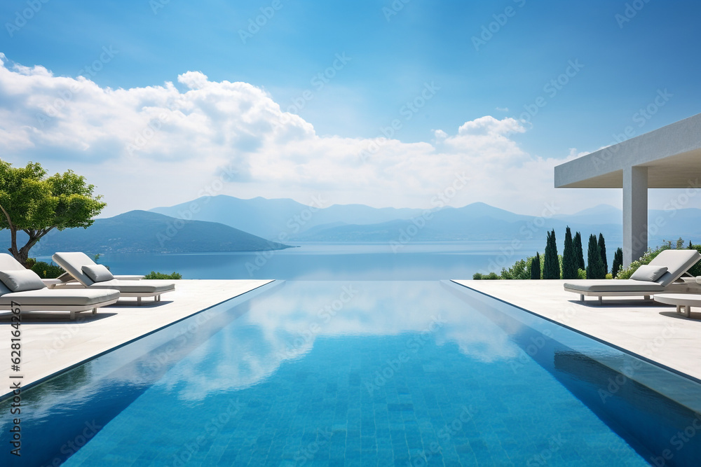 An infinity pool on a bright summer day. High quality photo