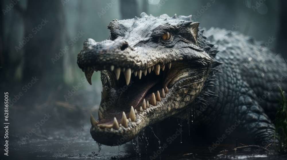 Obraz premium alligator coming out of the fog