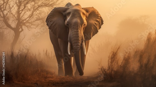 elephant comes out of the fog