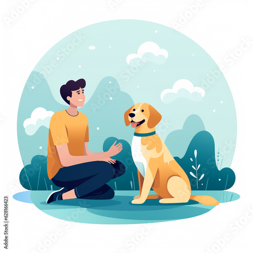 Illustration of a therapy dog with a human. These dogs are trained to provide affection, comfort and support to people in places where they are needed such as in hospitals.

