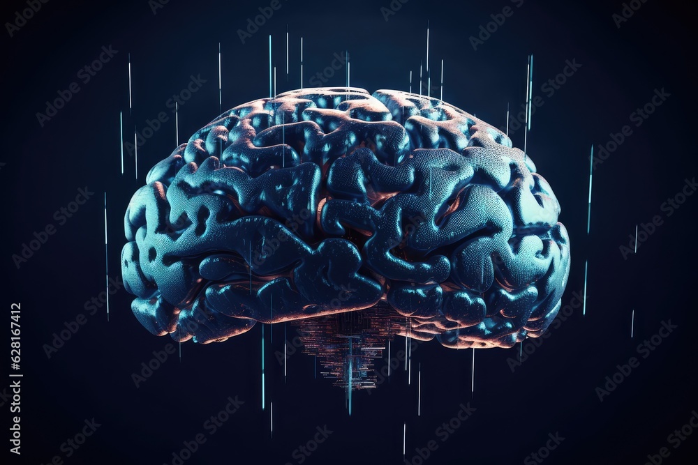 Holographic Brain: Futuristic AI and Deep Learning. Photo generative AI Holographic Brain: Futuristic AI and Deep Learning. Photo generative AI