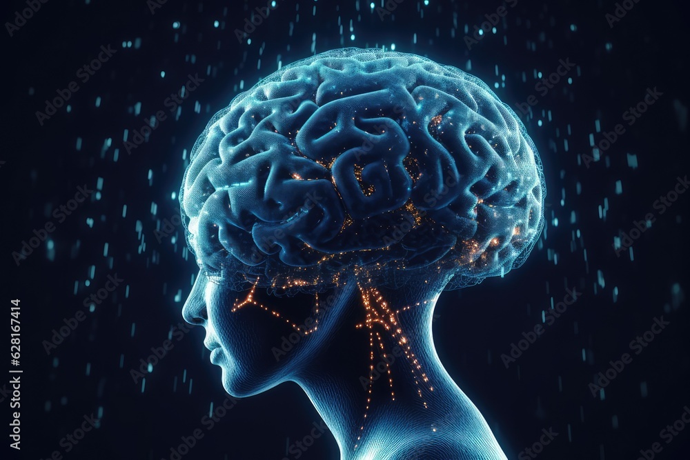 Holographic Brain: Futuristic AI and Deep Learning. Photo generative AI Holographic Brain: Futuristic AI and Deep Learning. Photo generative AI