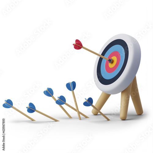 Arrows are hitting the target, sport and success business, 3d art