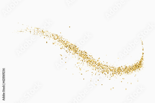 Shiny abstract wave flow, golden wave design element with glitter effect on white background.