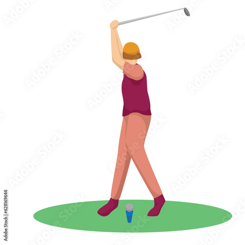 Young Man Swinging with Golf Club, Male Golfer Player Playing Golf on Course, Outdoor Sport or Hobby Vector Illustration