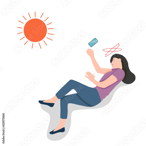Woman in violet shirt have faint on the road. Because today have hot sunshine. 