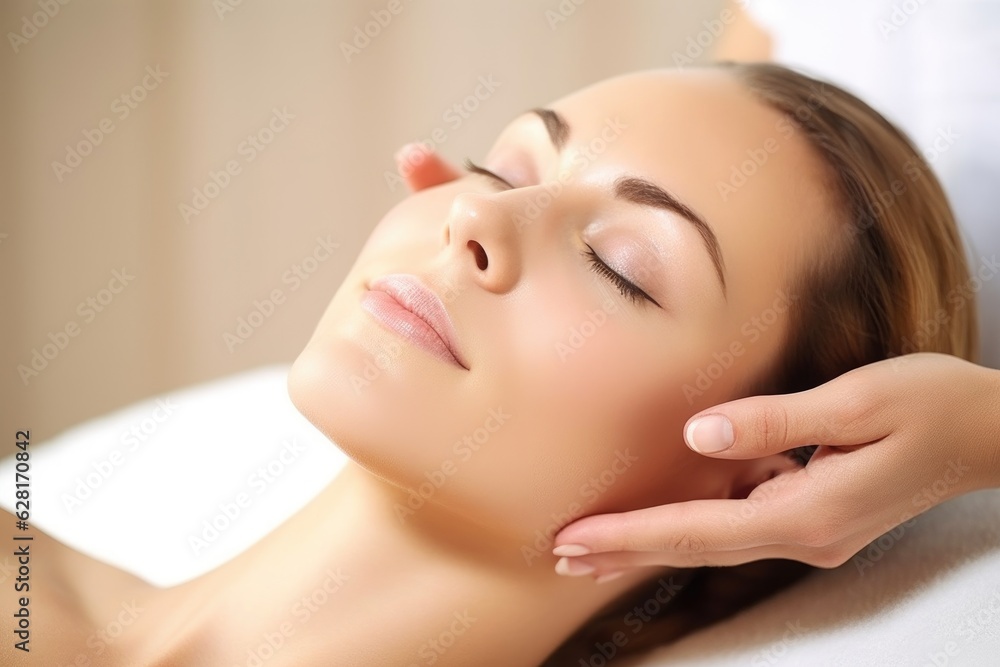 closeup of a young woman enjoying a refreshing face massage