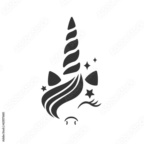 Happy unicorn face vector. Cute unicorn face. Vector cartoon character illustration. Design for child card, t-shirt. 
