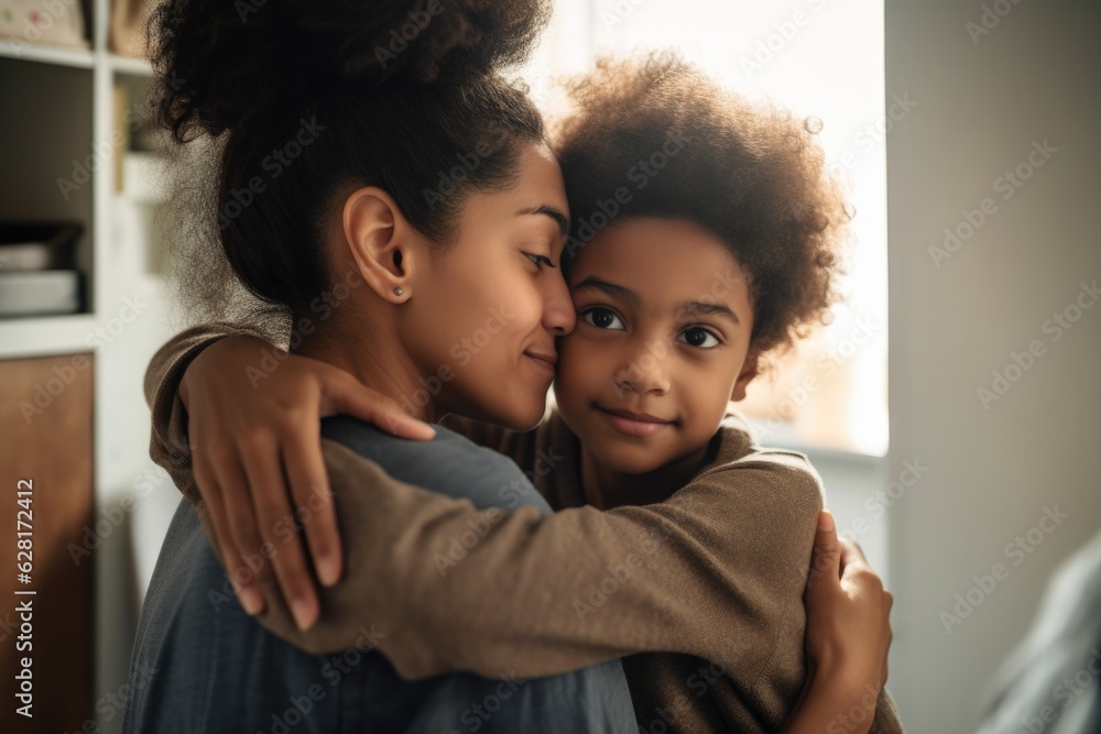 support, diversity and autism with mother and child hugging at home together support, diversity and autism with mother and child hugging at home together