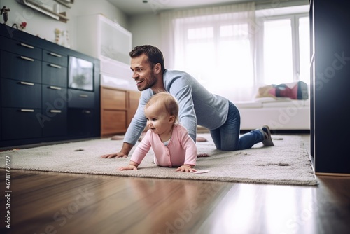 shot of a father and his baby daughter on the floor