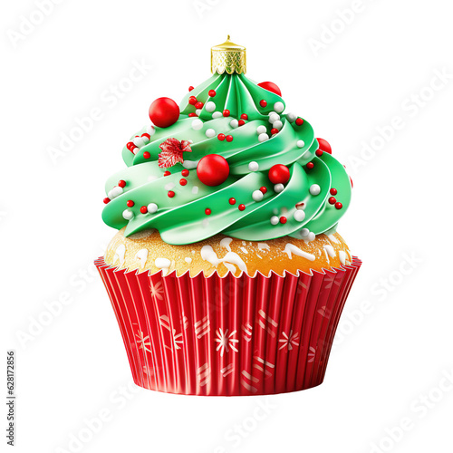 Christmas Cupcake Decorations with Red Ball  Christmas Flower  Christmas Leaf Clipart Sublimation isolated on Transparent Background