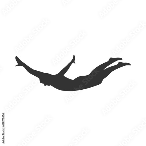Man jumping silhouette icon, man jumping off cliff vector flat sign.
