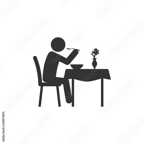 Human silhouette sits at dining table in restaurant icon vector sign