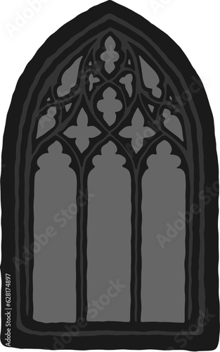Flamboyant / flowing gothic window tracery stylized drawing. Architectural element; medieval cathedral arches; vector