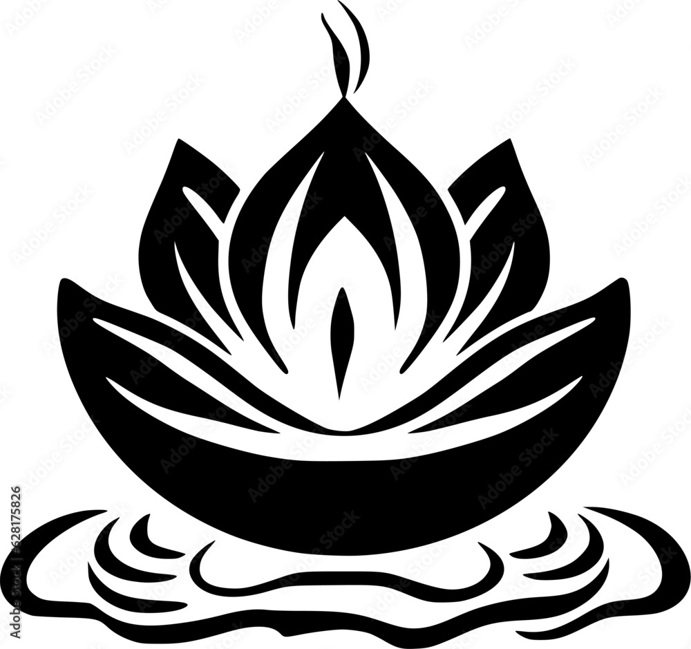 Fototapeta premium Lotus Flower | Black and White Vector illustration