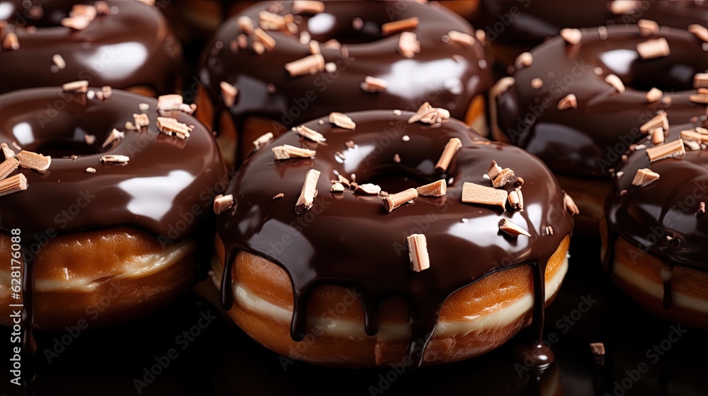 A fresh and delicious donut with chocolate glaze, generated by AI A fresh and delicious donut with chocolate glaze, generated by AI