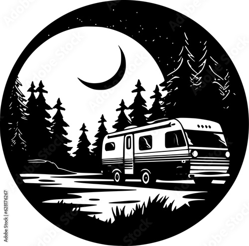 Camping | Black and White Vector illustration