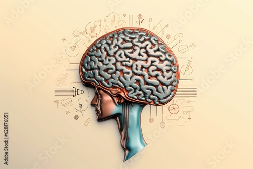 Brain thinking: intelligent line drawing design. Photo generative AI photo