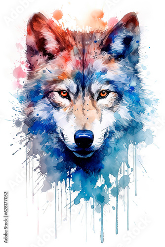 Wallpaper Mural Graphic head of a wolf. Splashes of watercolors. Generative AI Torontodigital.ca
