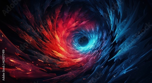 Colored wormhole on a black, 3D funnel or portal.