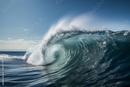 ocean cool liquid sea water crash nature blue wave surfing. Generative AI. © SHOTPRIME STUDIO
