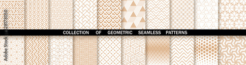 Geometric set of seamless gold and white patterns. Simpless vector graphics