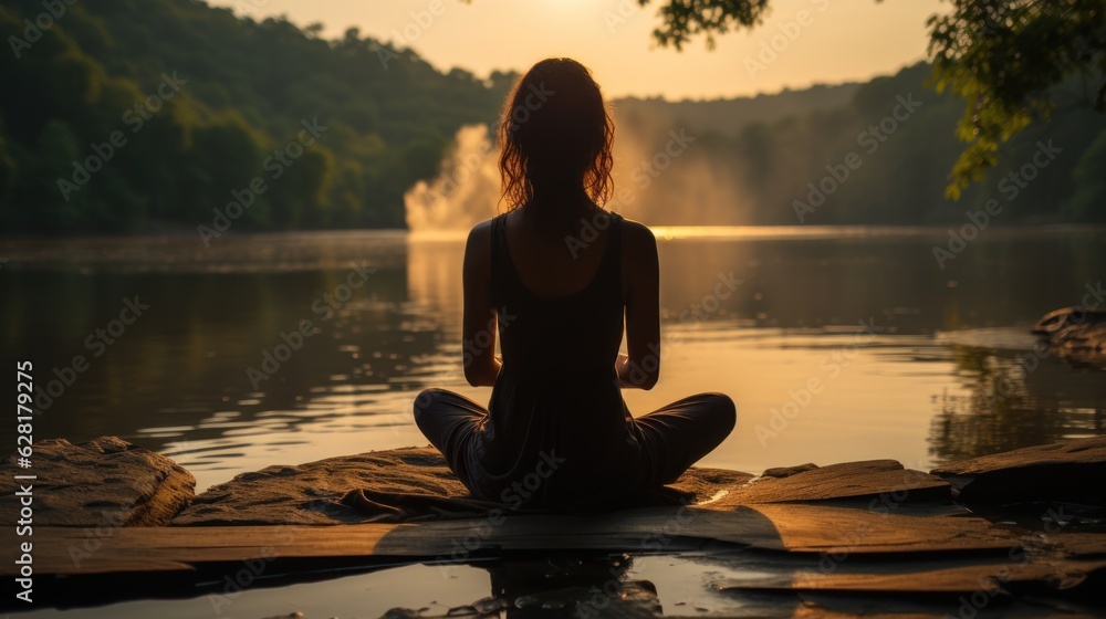 Yoga Bliss: Basking in the Golden Hour's Tranquil Aura, generative ai