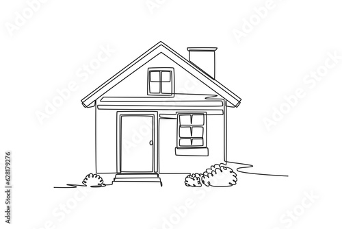 One continuous line drawing of house concept. Doodle vector illustration in simple linear style. 
