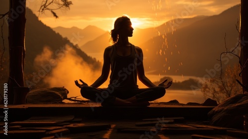 Yoga Bliss: Basking in the Golden Hour's Tranquil Aura, generative ai © ADM
