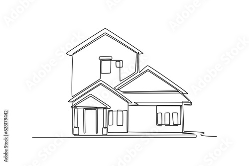 One continuous line drawing of house concept. Doodle vector illustration in simple linear style. 