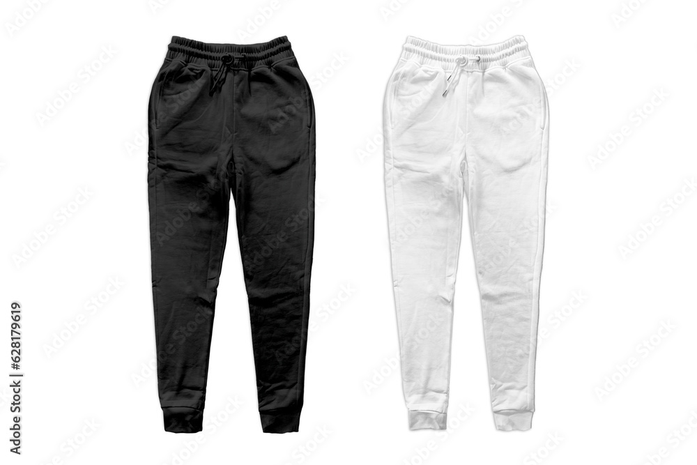 ภาพประกอบสต็อก Black and white sweat pants or joggers mockup isolated