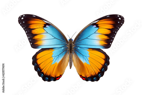 Very beautiful colorful butterfly in flight isolated on white background PNG