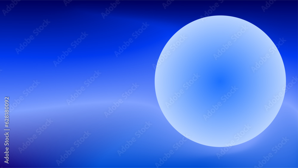 Glowing silver orb with light trail over gradient night blue background