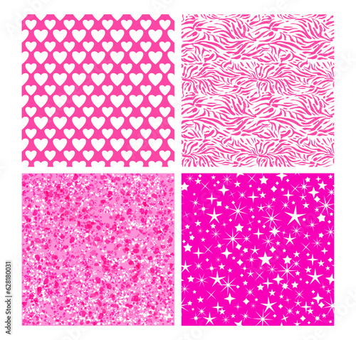 Seamless pink patterns set