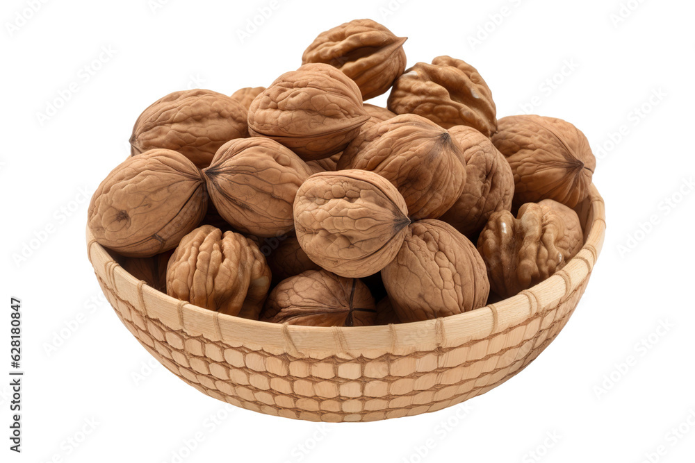 A realistic portrait of Walnuts in a basket PNG A realistic portrait of Walnuts in a basket PNG