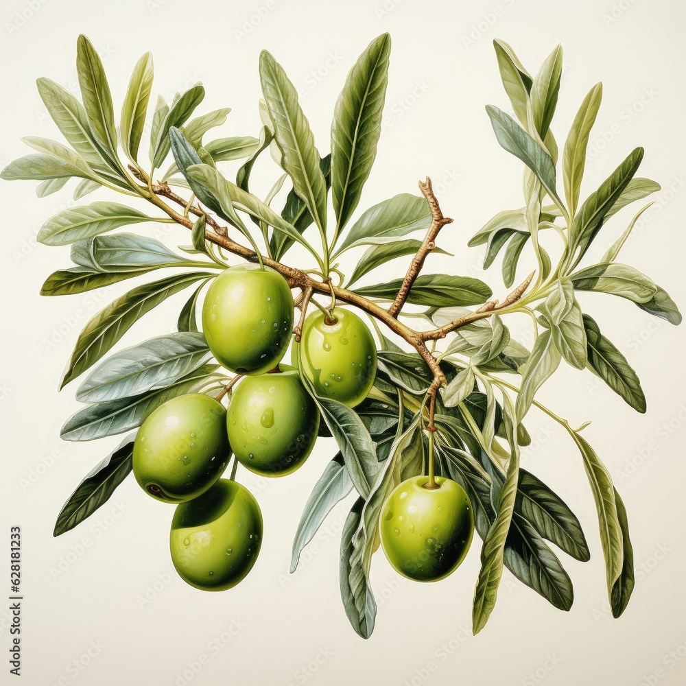 Olive Leaf Cluster with Fresh Green Leaves Watercolor Clipart Olive Leaf Cluster with Fresh Green Leaves Watercolor Clipart