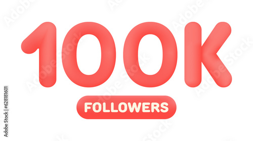 100K followers thank you 3d red numbers. Vector illustration 3d numbers for social media 100000 followers, Thanks followers, blogger celebrates subscribers, likes
