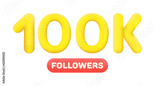 100K followers thank you 3d Yellow numbers. Vector illustration 3d numbers for social media 100000 followers, Thanks followers, blogger celebrates subscribers, likes
