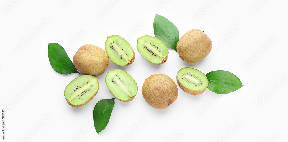 Many fresh kiwi fruit on white background, top view Many fresh kiwi fruit on white background, top view